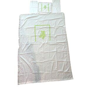 Vintage 70's Green Bear Applique white Crib Sheet Set